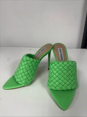 Steve Madden Neon Green Woven Pointed Mule Heels